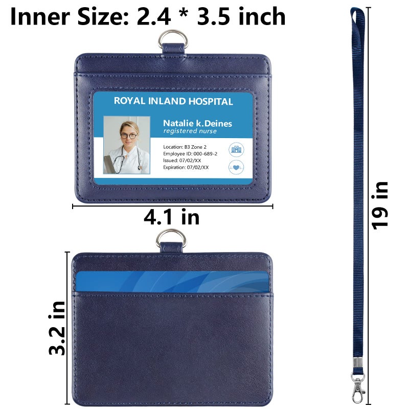 Teskyer Badge Holder with Lanyard, Leather ID Name Badge Card Holder with Lanyard for ID Badges, Horizontal Blue - Image 5